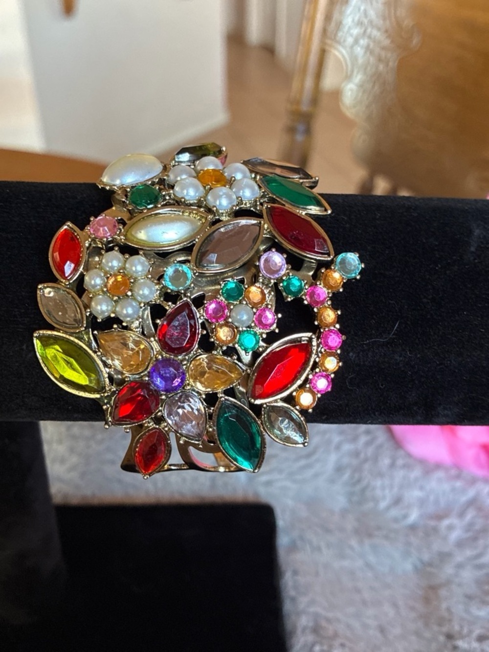 Multicolor Crystal & Pearl Statement Bracelet - Women Jewelry